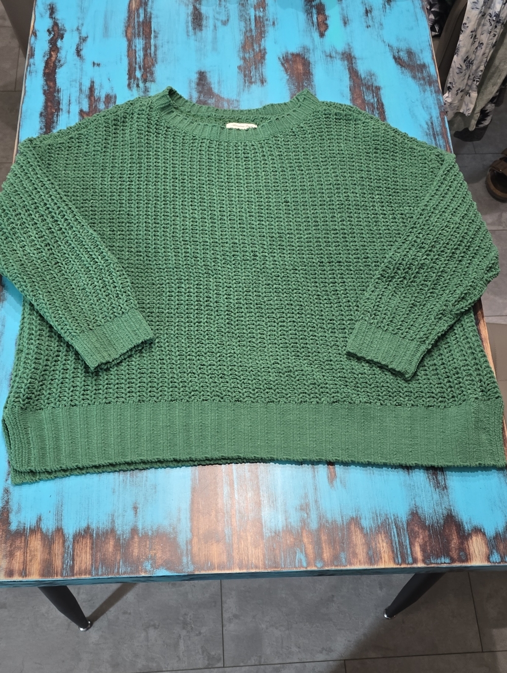 American Eagle Outfitters Oversized Green Knit Crewneck Sweater